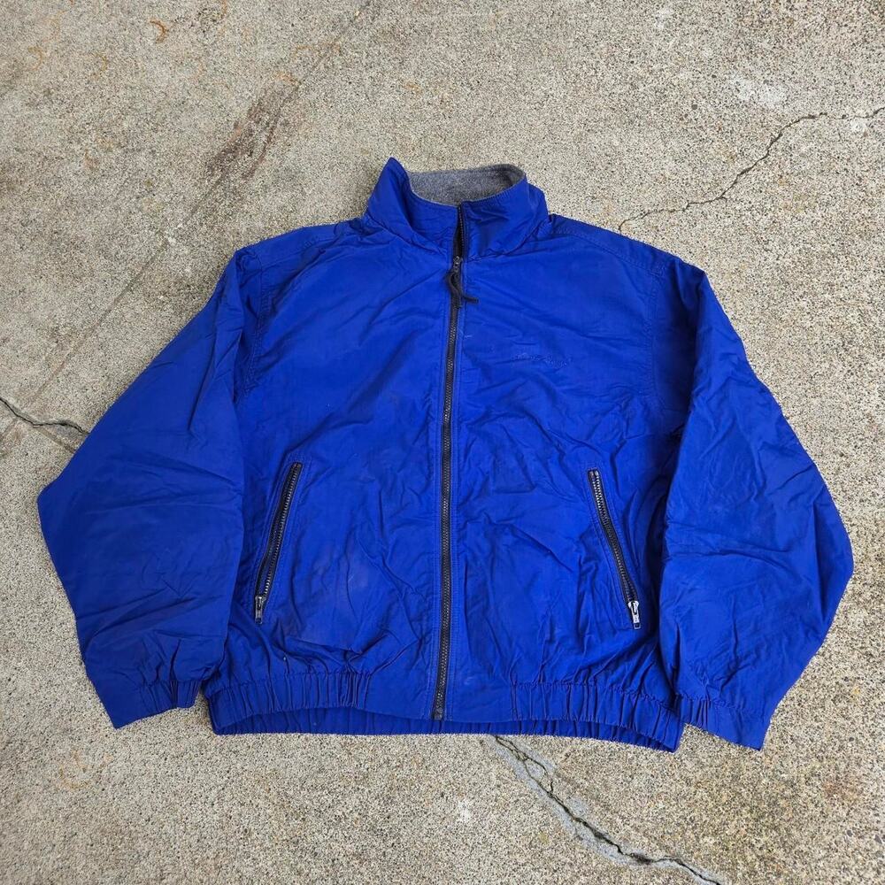 Vtg 90s EDDIE BAUER Tonal Logo Plain Outdoors Fleece Lined Zip Up Jacket Blue L